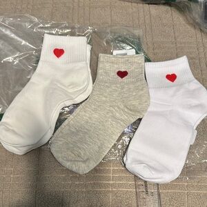 Casual White and Gray Ankle Socks with Heart Design